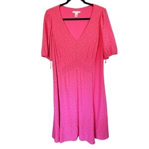 London Times Womens Babydoll V-Neck Fit & Flare Dress Size 1X Pink Spring Easter